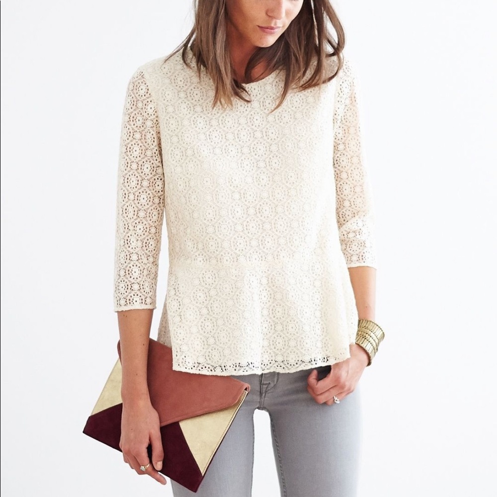 Sezane Swing Blouse in Ecru Lace